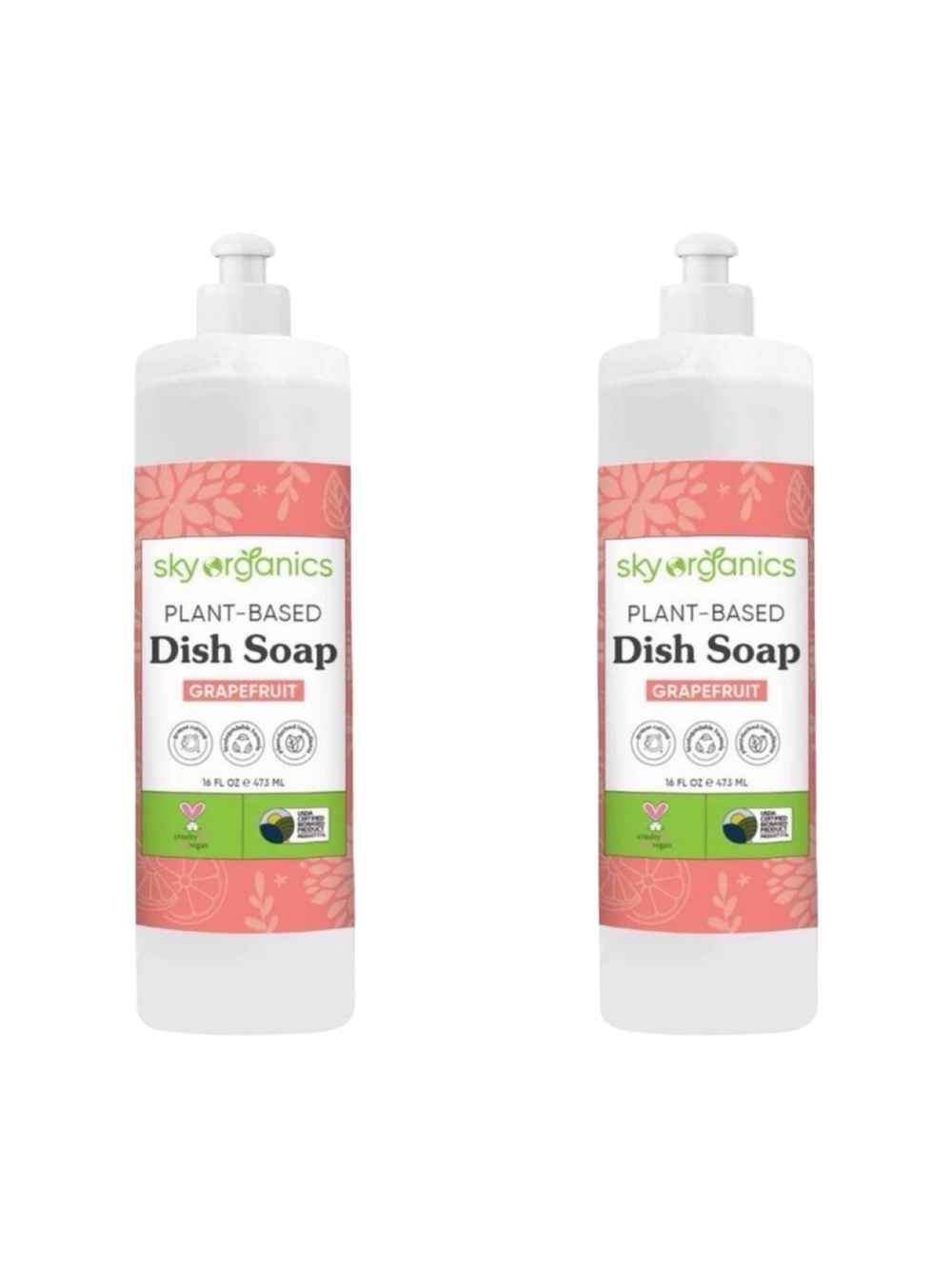 Sky Organics Plant- Based Dish Soap - Grapefruit - 16 fl oz - 2 Bottles
